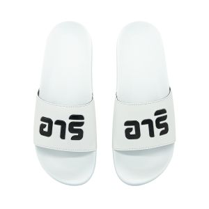 ARI THAI LETTERS SLIDE SANDALS - WHITE/BLACK/WHITE